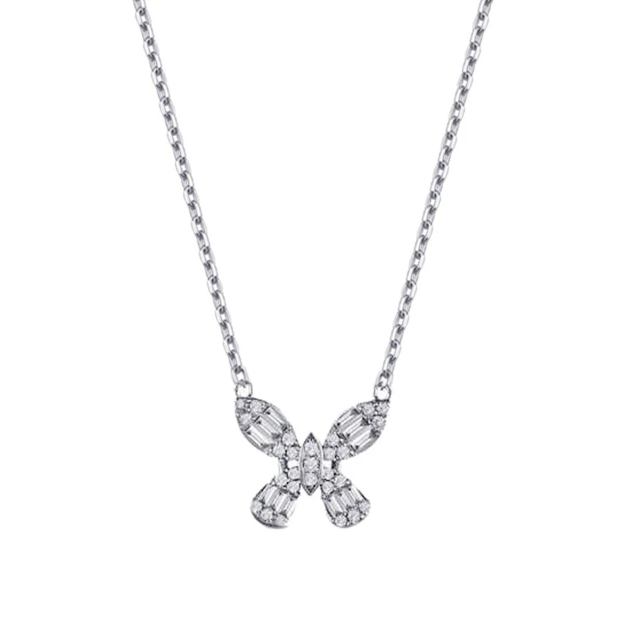 0.38 Carat Diamond Butterfly Baguette Necklace