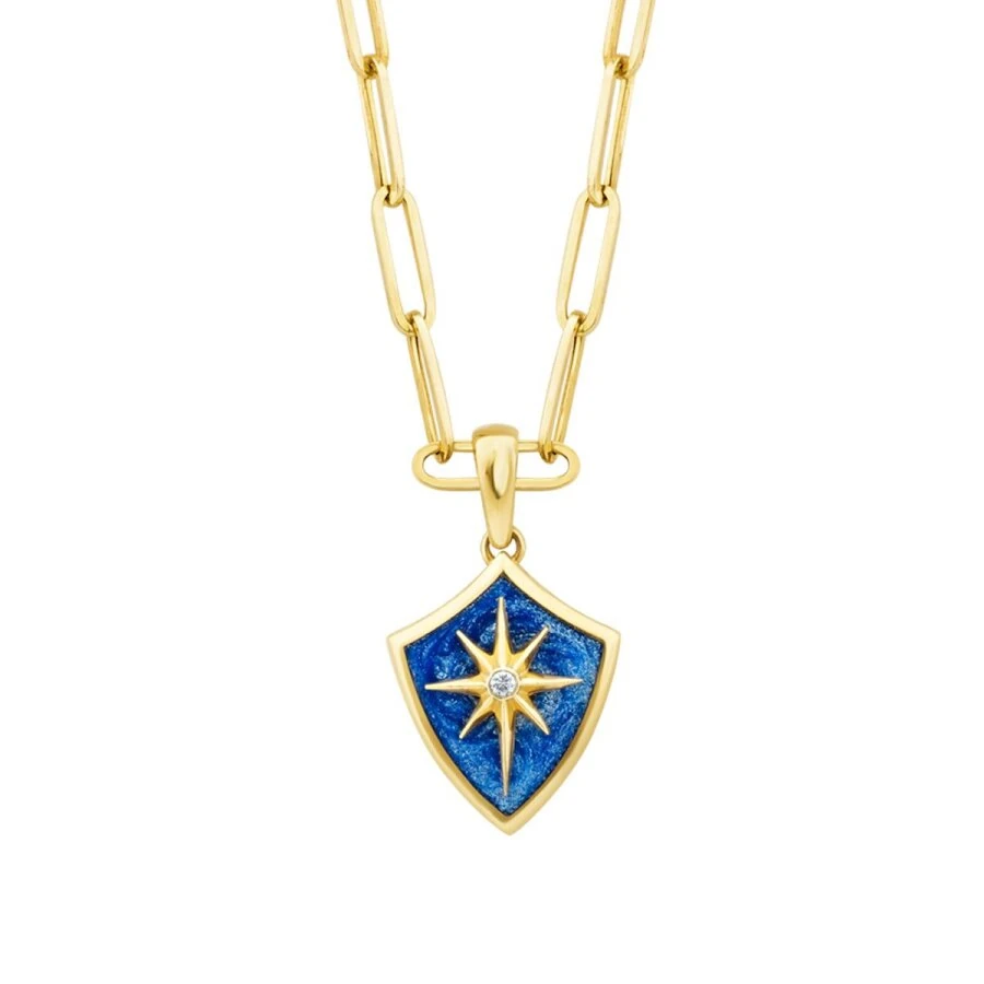 Gold Navy Enamel North Star Necklace