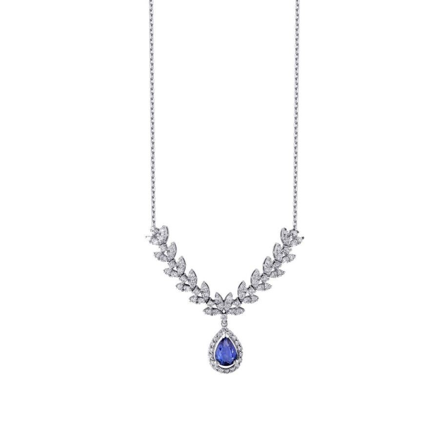 1.22 ct. Diamant Tropfen Saphir Halskette