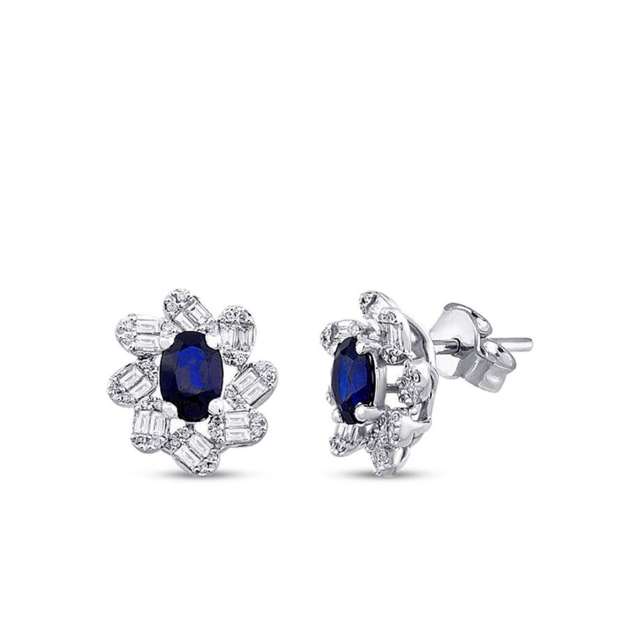 1.79 Carat Diamond Baguette Sapphire Earrings