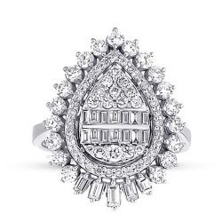 1.55 Carat Diamond Baguette Pear Ring