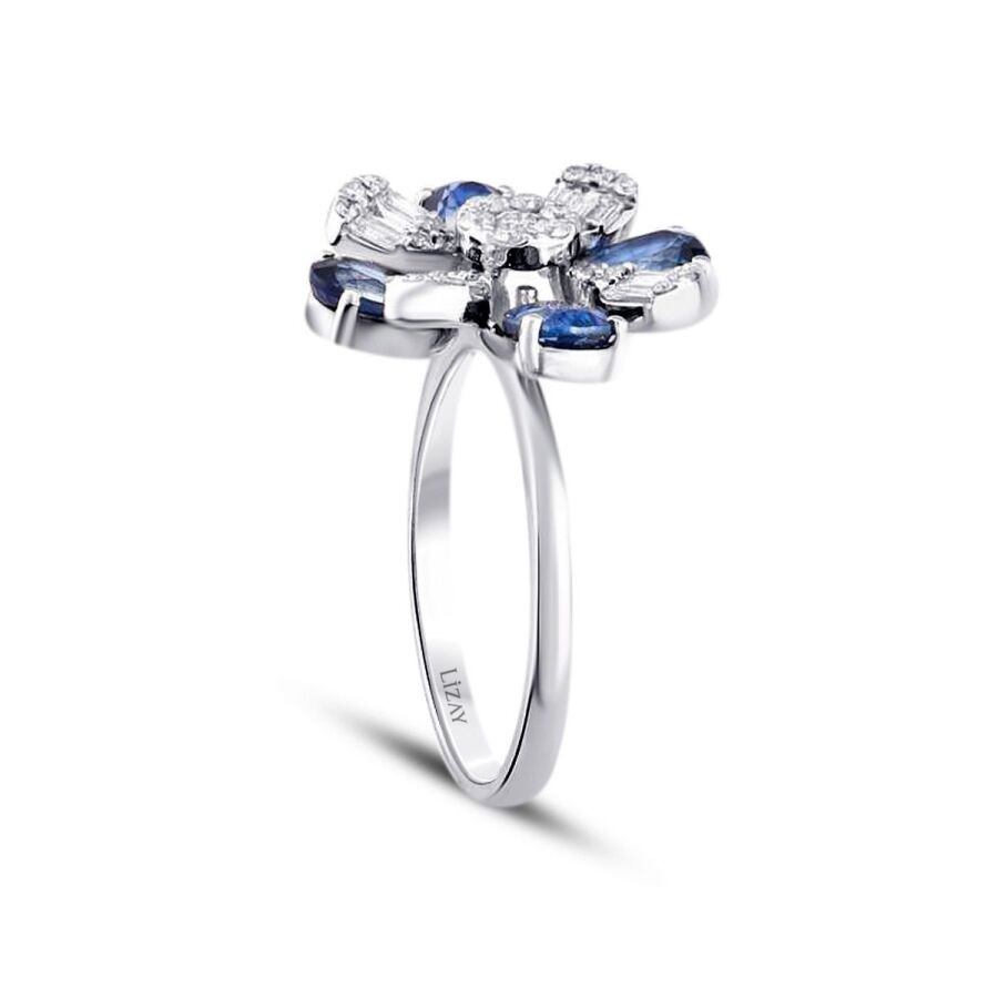 2.19 Carat Diamond Flower Sapphire Ring