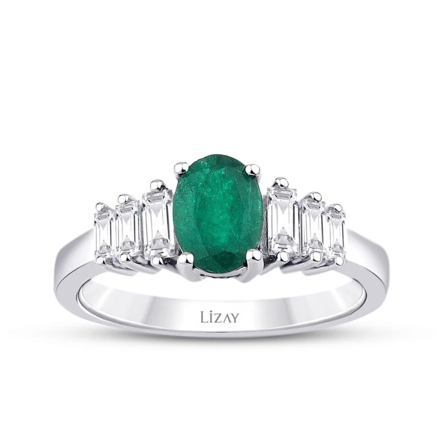 1.16 Carat Diamond Baguette Emerald Ring