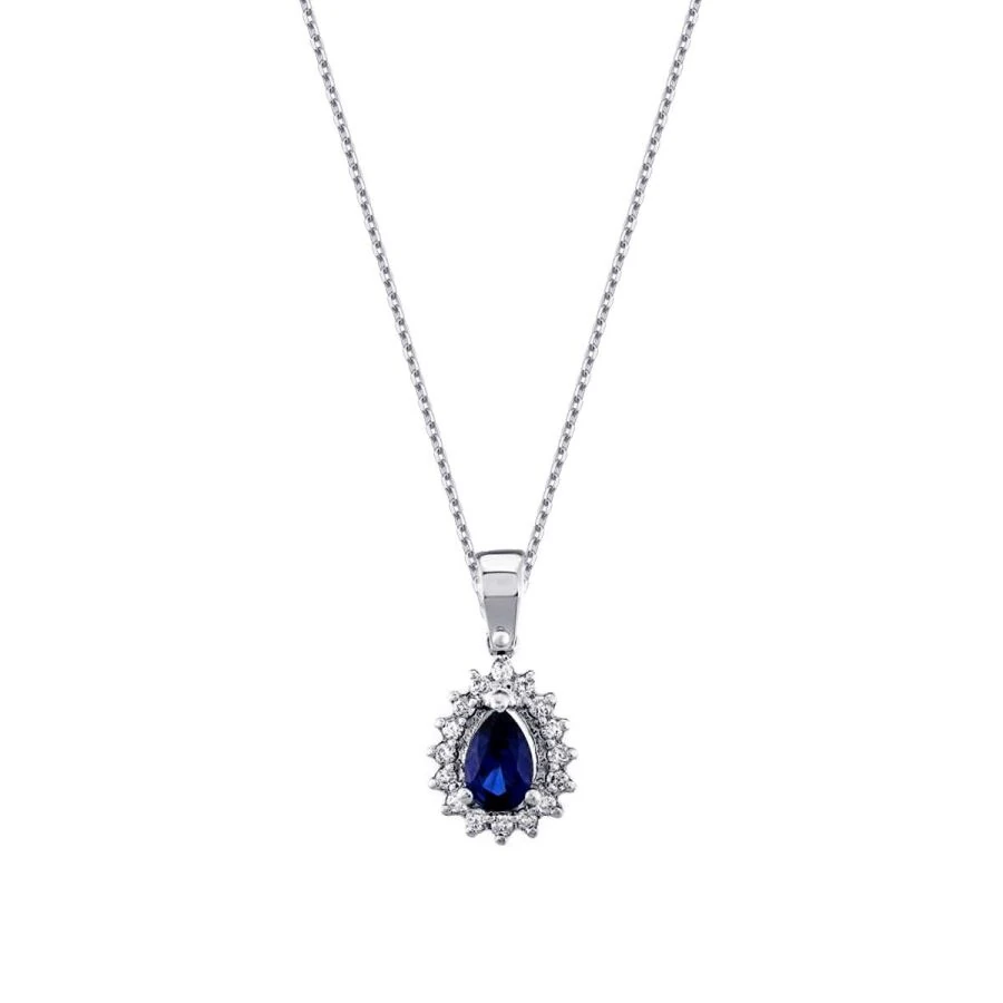 0.64 Carat Diamond Pear Sapphire Necklace