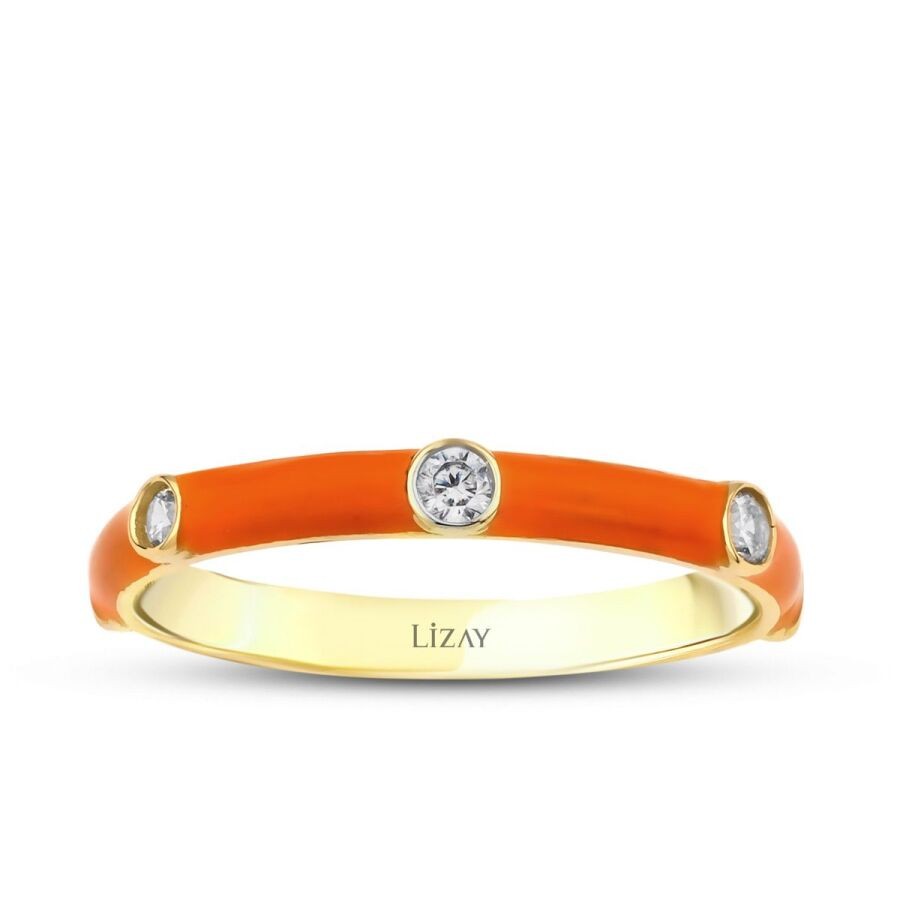 Gold Orange Enamel Ring