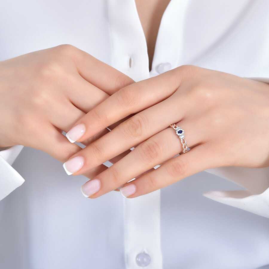 0.28 Carat Diamond Baguette Sapphire Ring