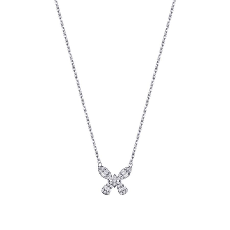 0.38 Carat Diamond Butterfly Baguette Necklace