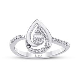 0.19 Carat Diamond Pear Baguette Ring