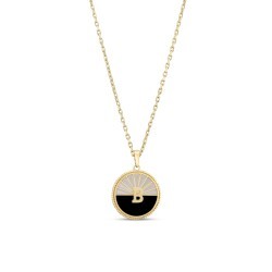 Gold Black and White Enamel Letter Necklace