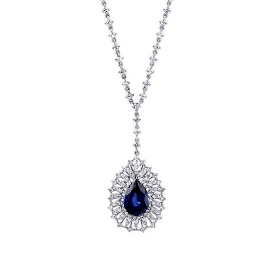 5.24 Carat Diamond Pear Sapphire Necklace