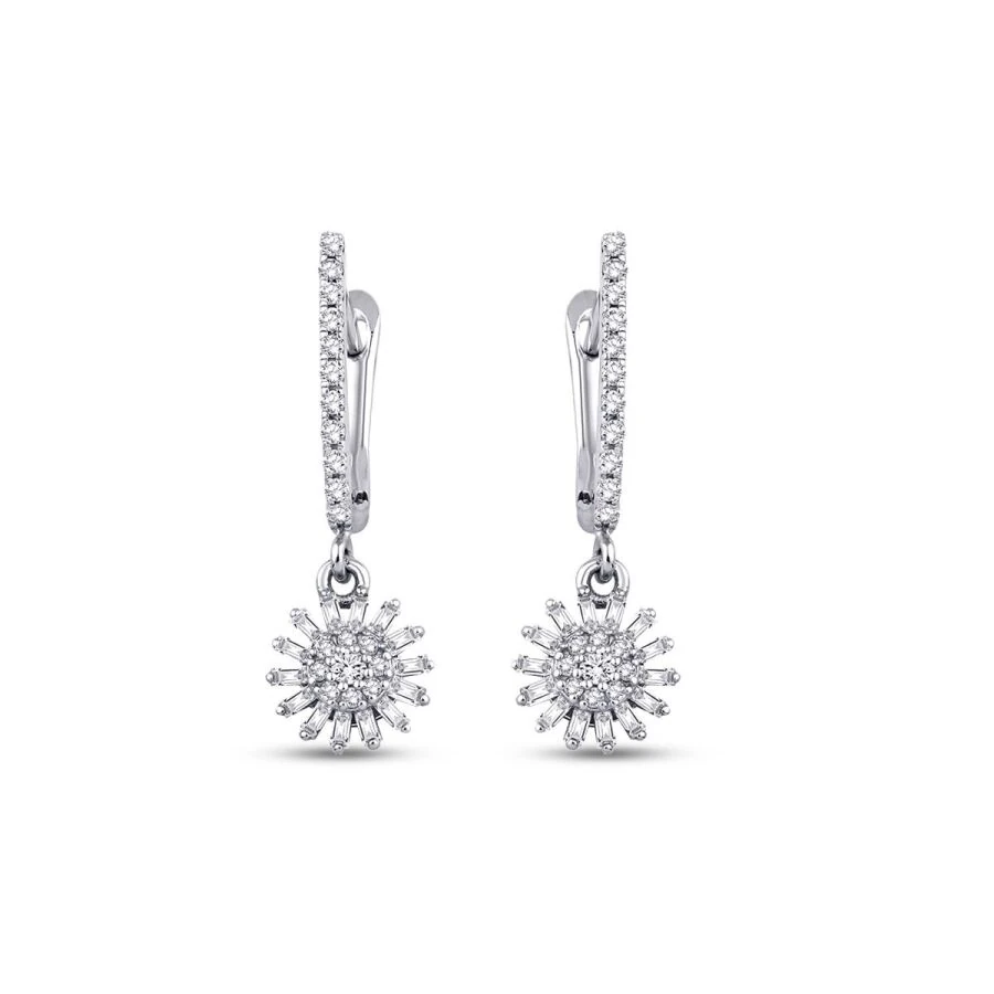 0.39 Carat Diamond Flower Baguette Earrings