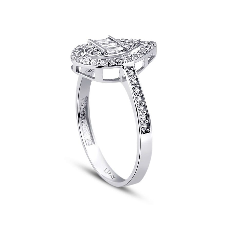 Gold Baguette Pear Stone Band Ring