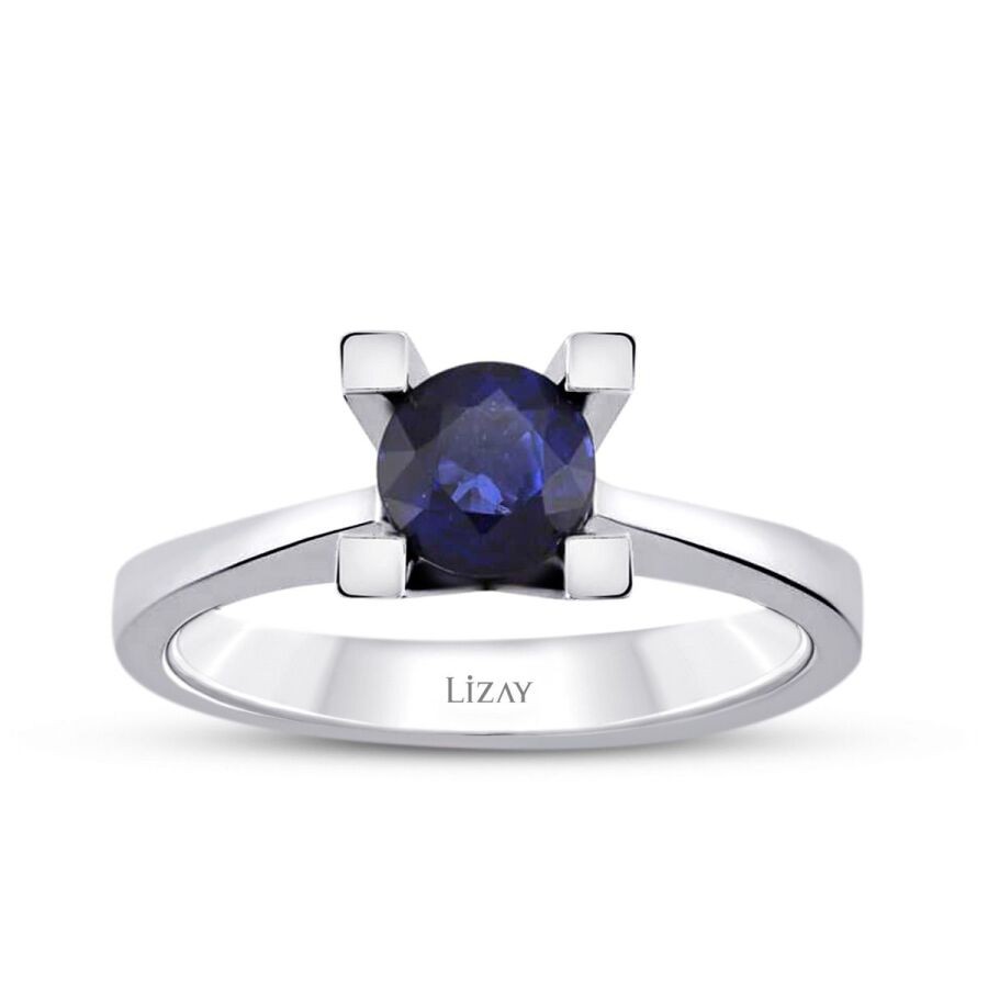 0.58 Carat Diamond Round Solitaire Sapphire Engagement Ring