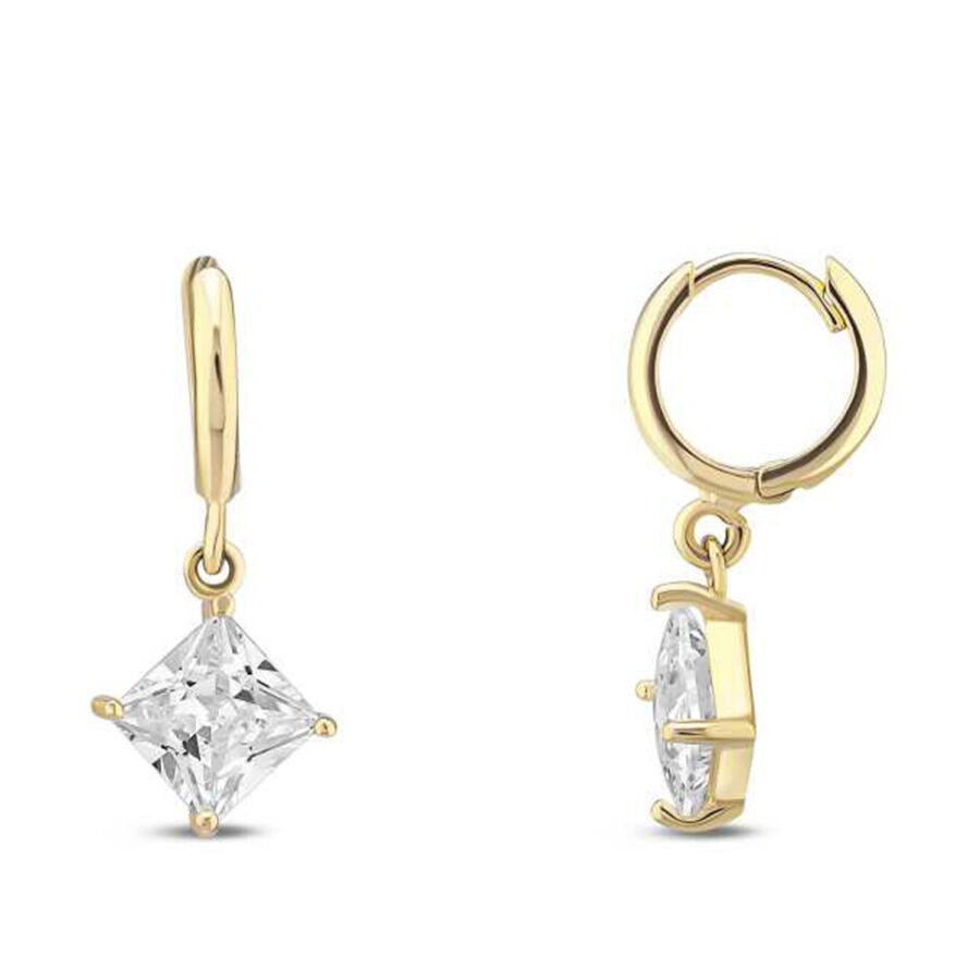 Gold Princess Cut Solitaire Earrings