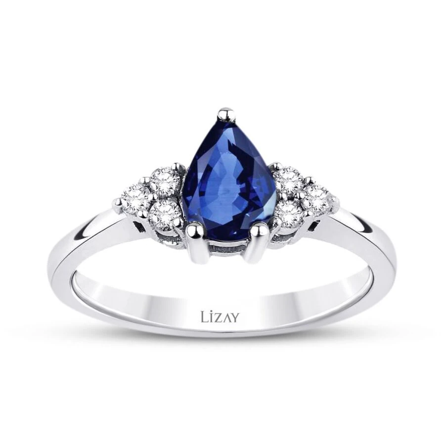 0.93 Carat Diamond Pear Sapphire Ring