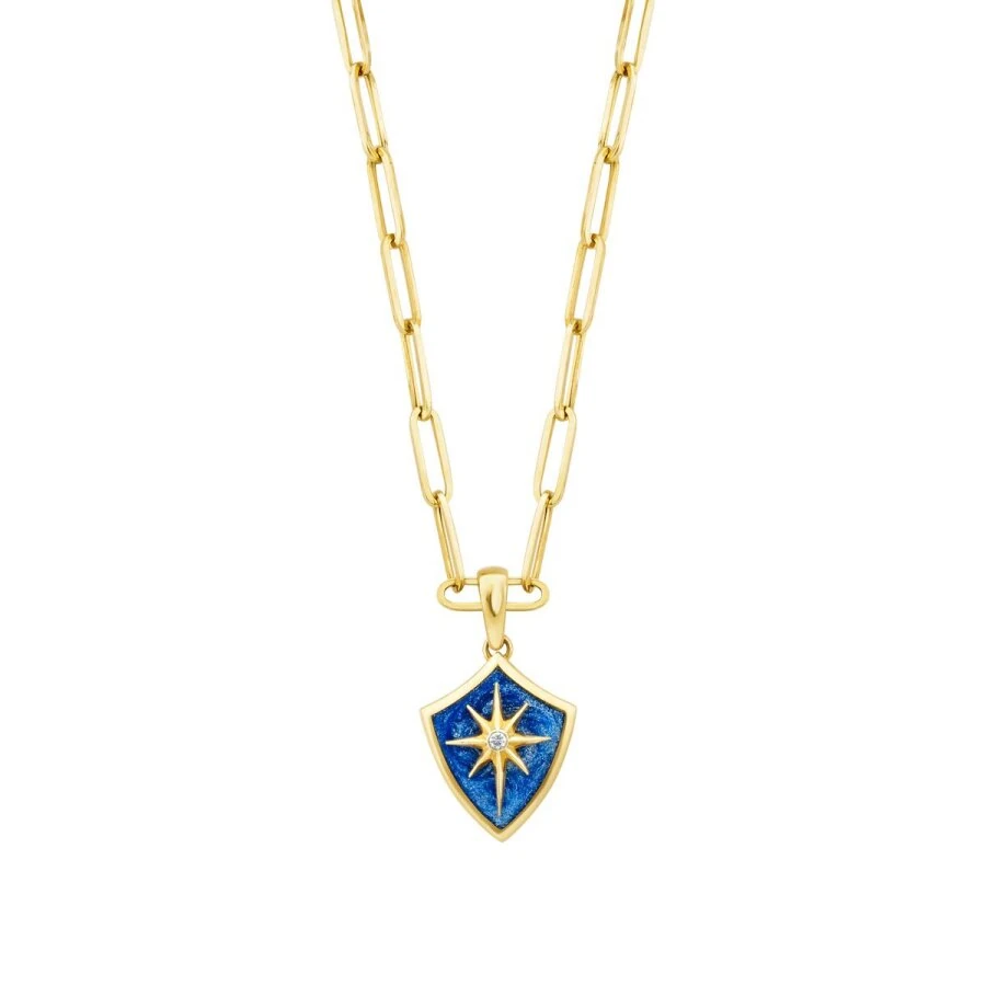 Gold Navy Enamel North Star Necklace