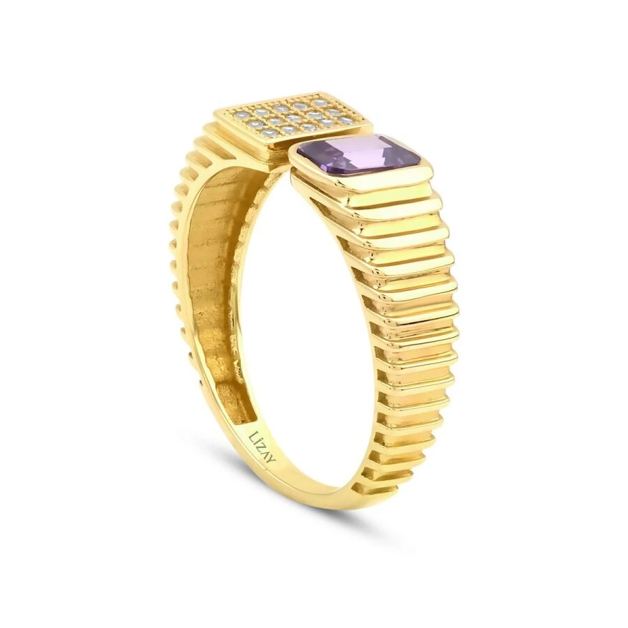 Gold Purple Stone Trend Ring