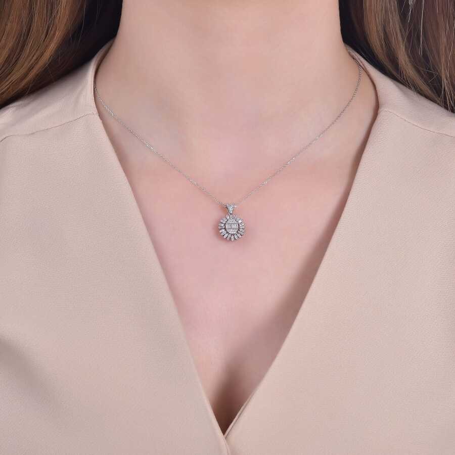 0.43 Carat Diamond Baguette Necklace