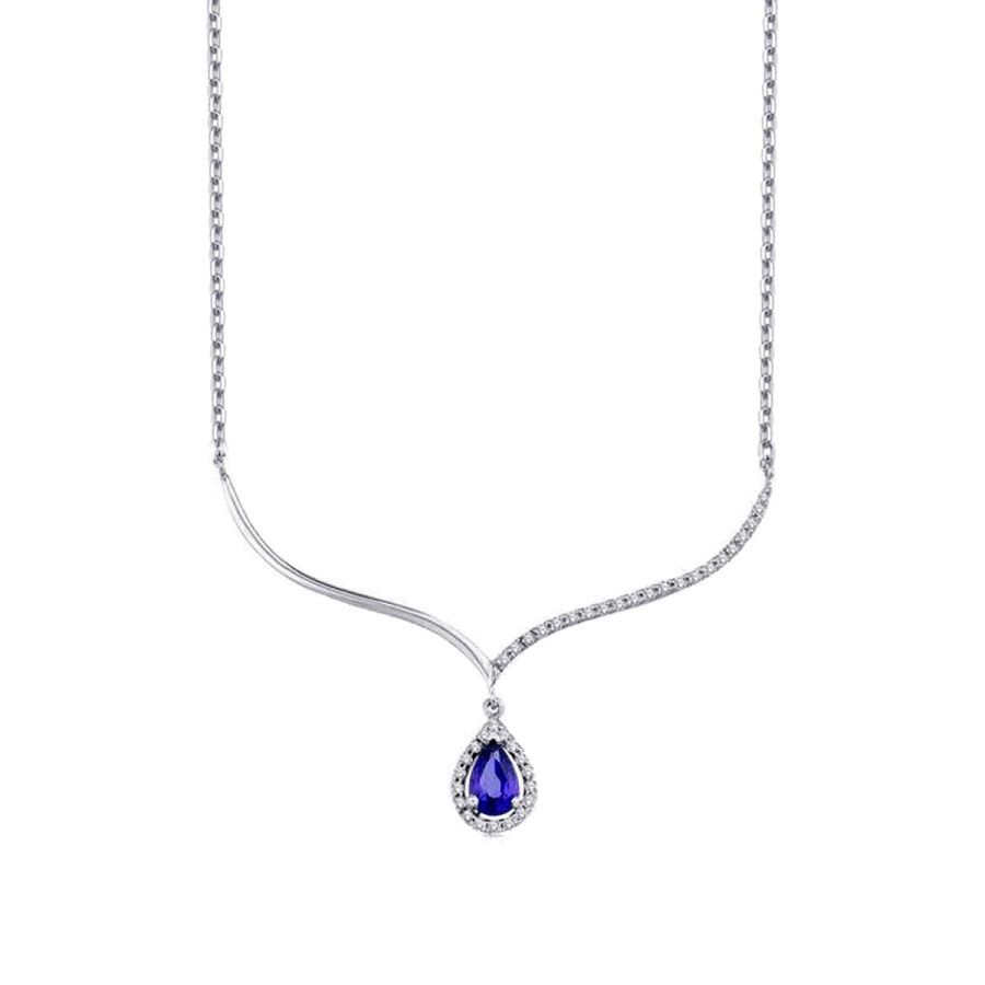 0.78 Carat Diamond Pear Sapphire Necklace