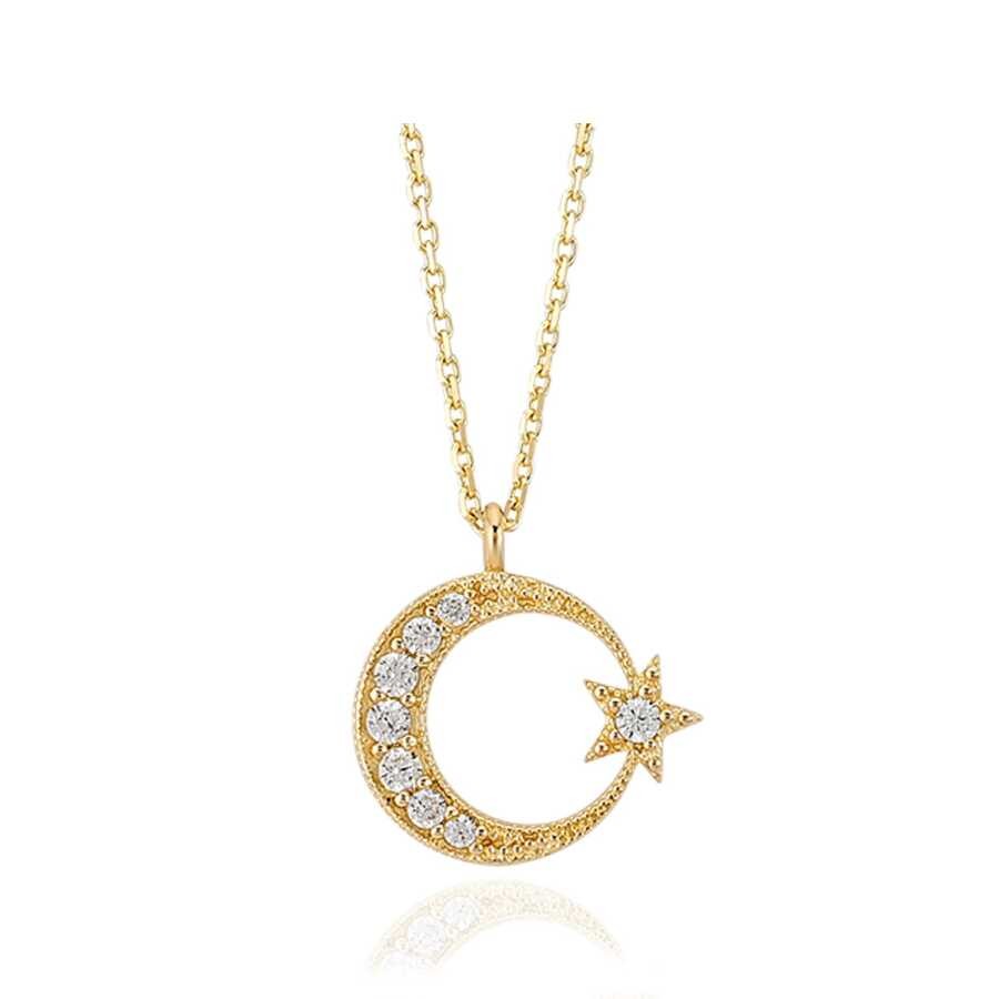 Gold Crescent and Star Necklace