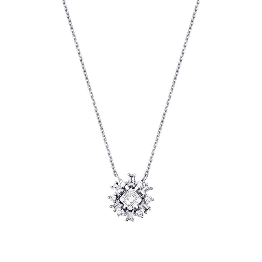0.37 Carat Diamond Baguette Flower Necklace