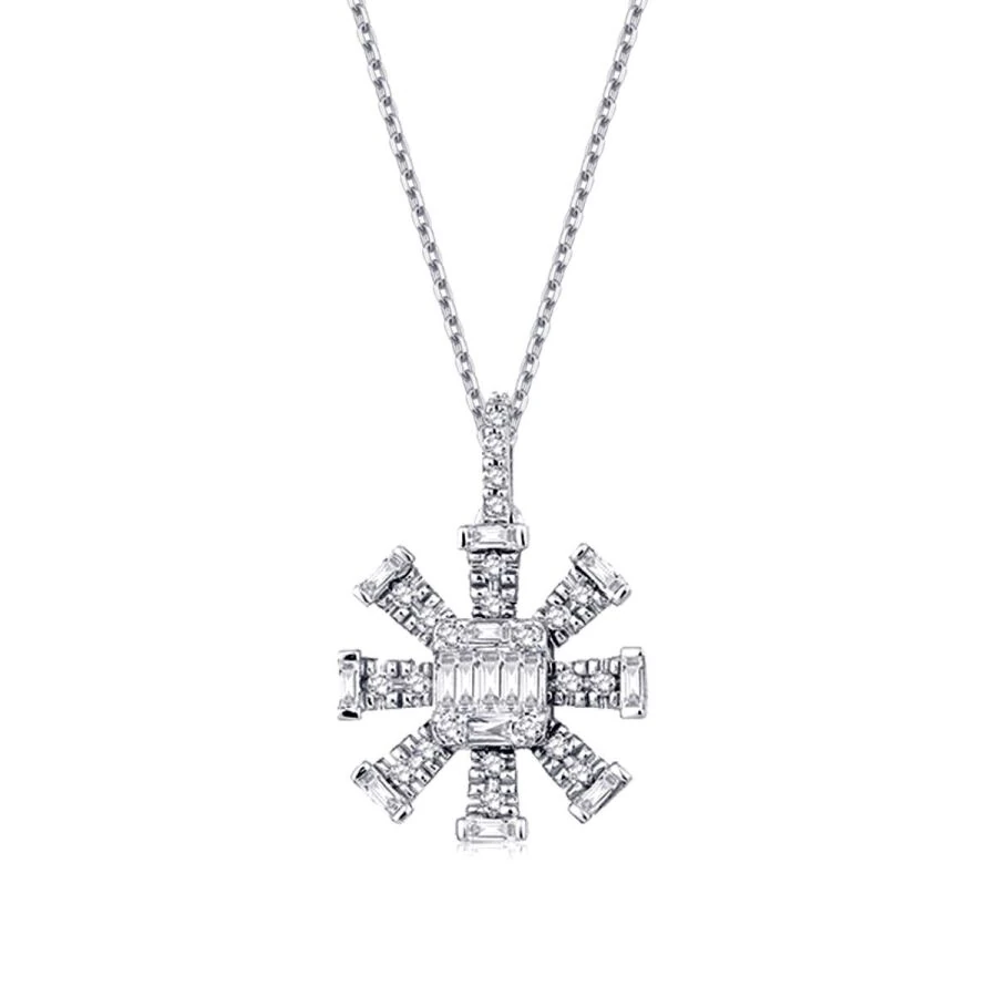 0.23 Carat Diamond Snowflake Baguette Necklace
