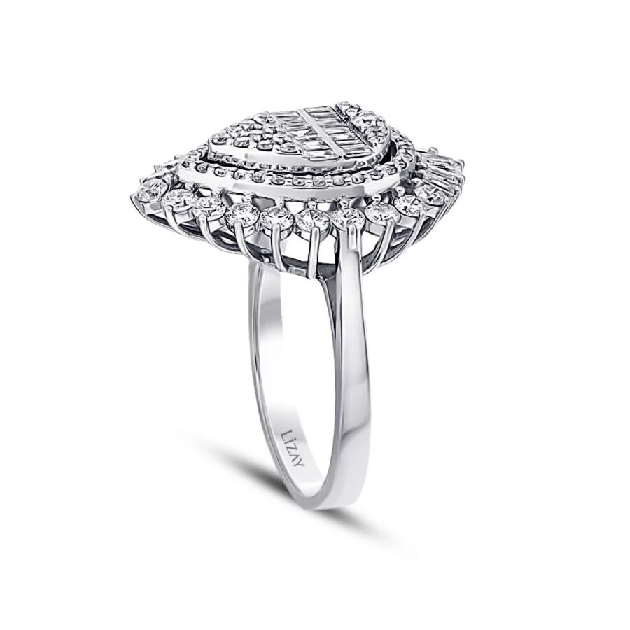 1.55 Carat Diamond Baguette Pear Ring