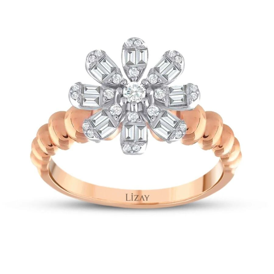 0.31 Carat Diamond Flower Baguette Ring