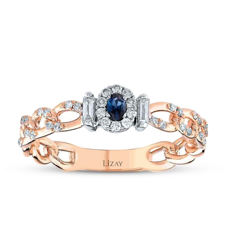 0.28 Carat Diamond Baguette Sapphire Ring