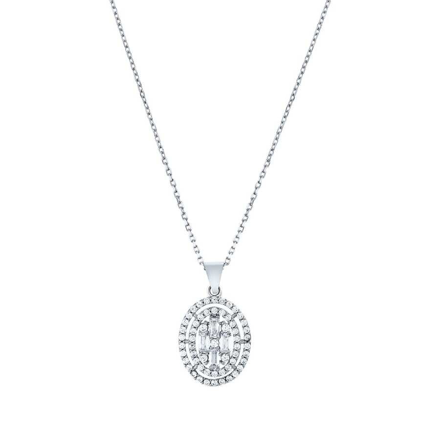 Gold Baguette Oval Necklace