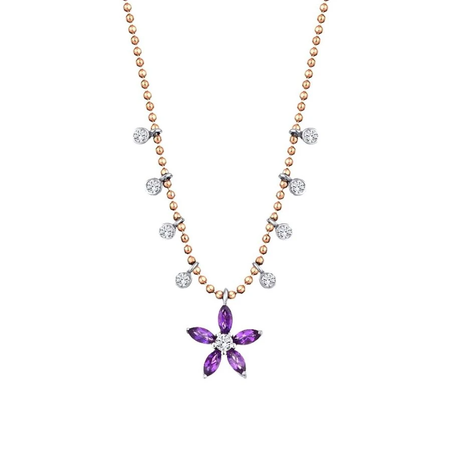 0.57 Carat Diamond Amethyst Flower Necklace