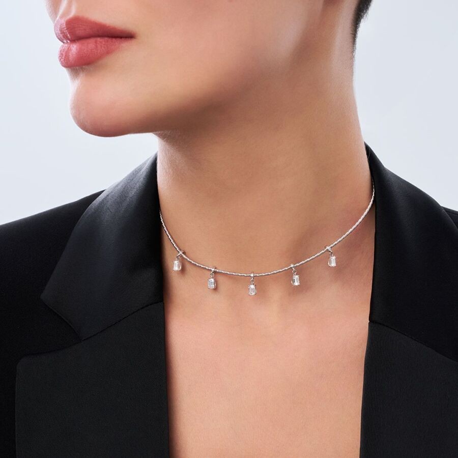 1.24 Carat Diamond Choker Baguette Necklace