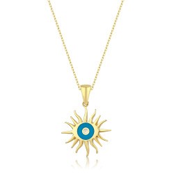 Gold Enamel Sun and Eye Necklace