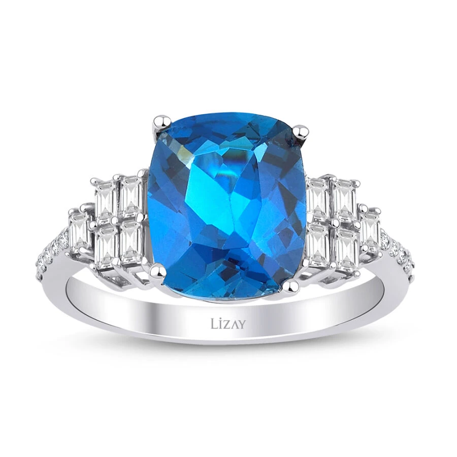 3.79 Carat Diamond Blue Topaz Ring