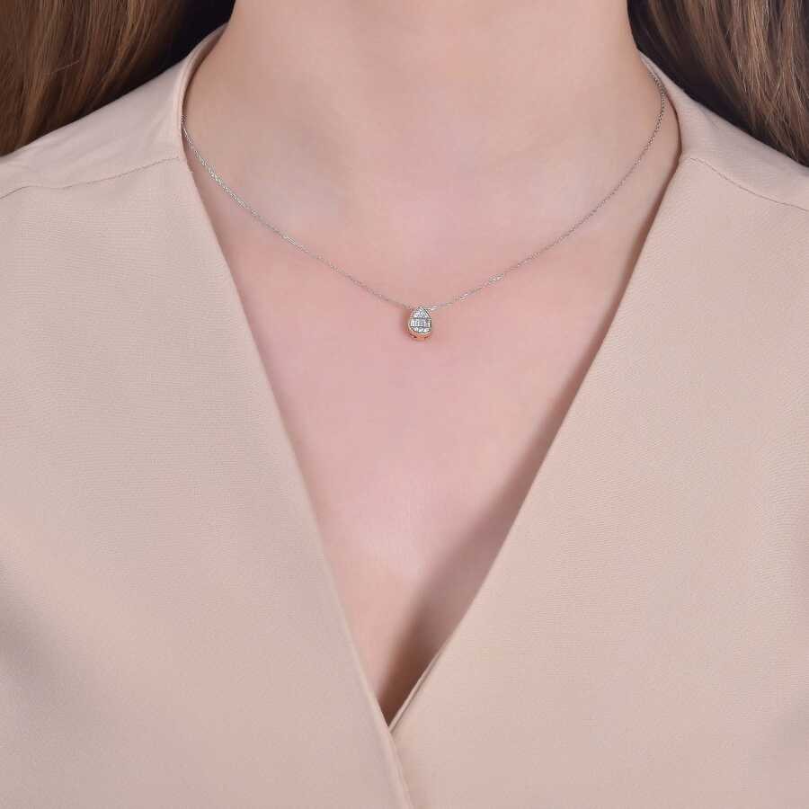0.14 Carat Diamond Pear Baguette Necklace