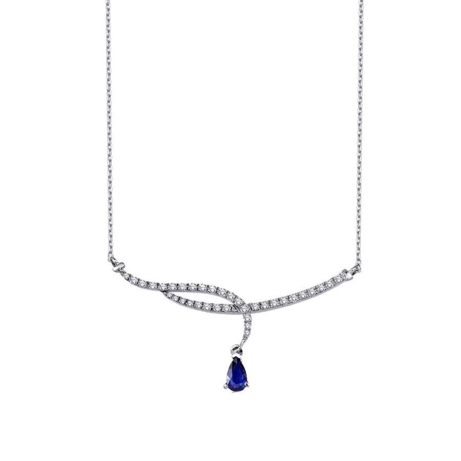 0.79 Carat Diamond Pear Sapphire Necklace