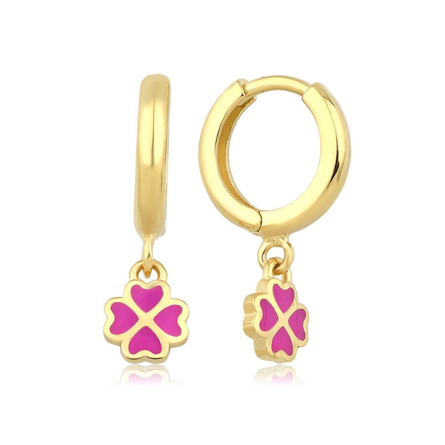 Gold Pink Clover Children's Earrings