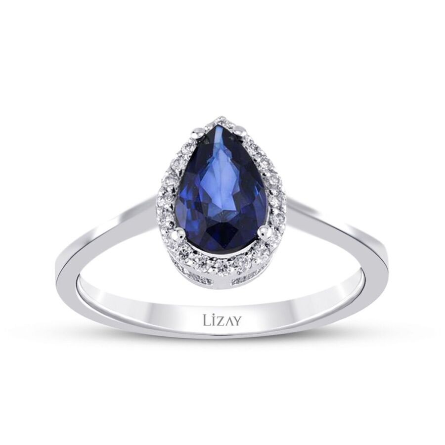 0.78 Carat Diamond Pear Sapphire Ring