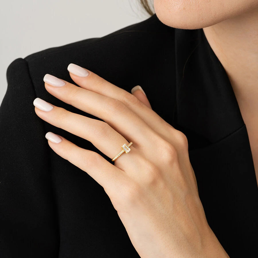 0.65 Carat Diamond Emerald Solitaire Engagement Ring