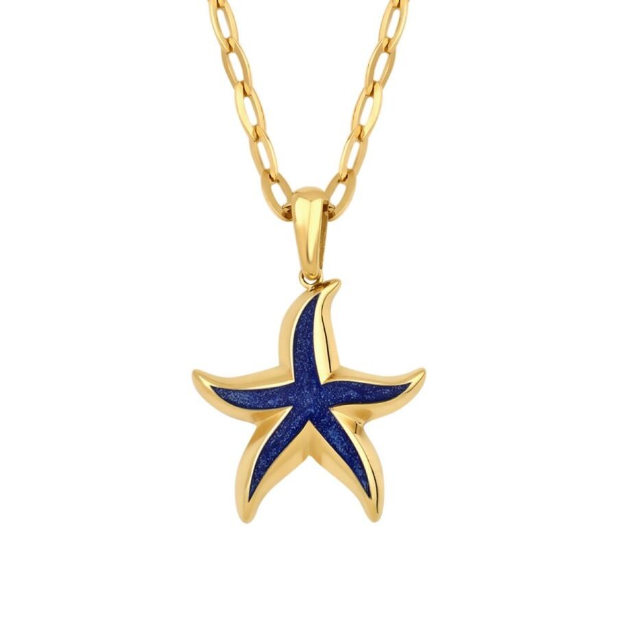 Gold Blue Starfish Necklace