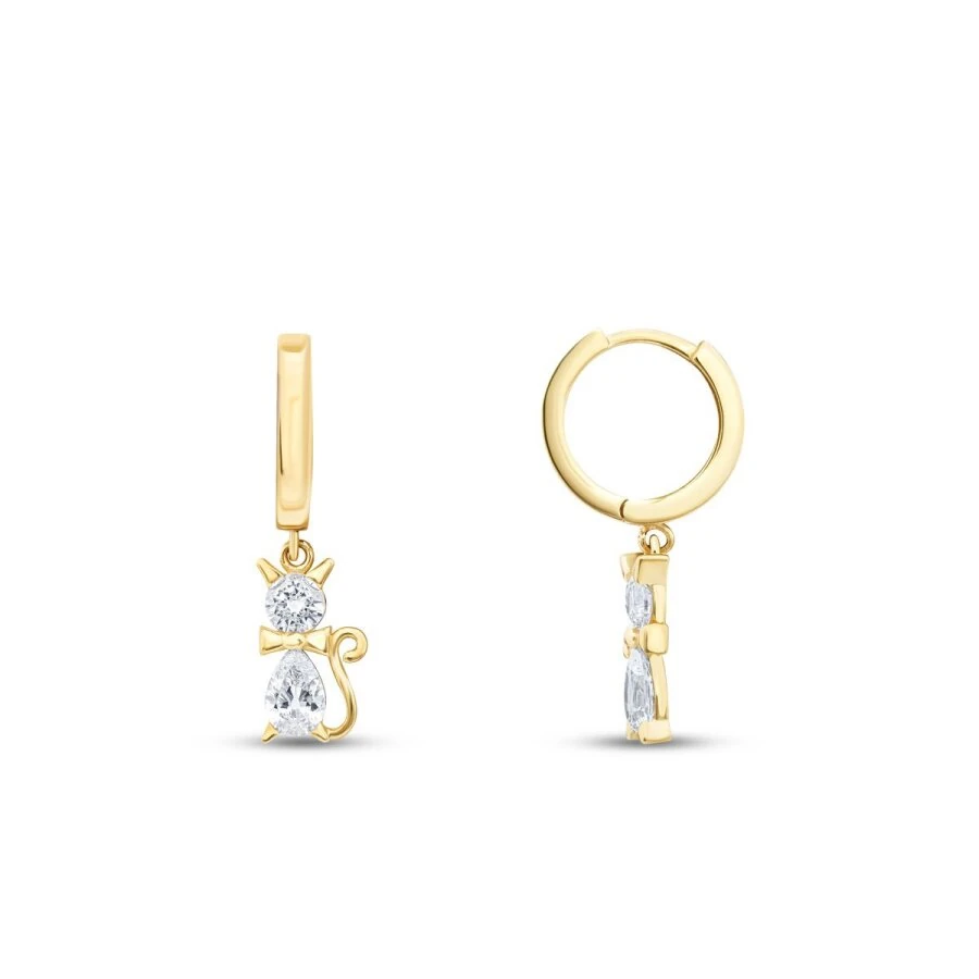 Gold Stone Cat Earrings