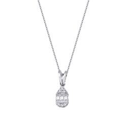 0.07 Carat Diamond Pear Baguette Necklace