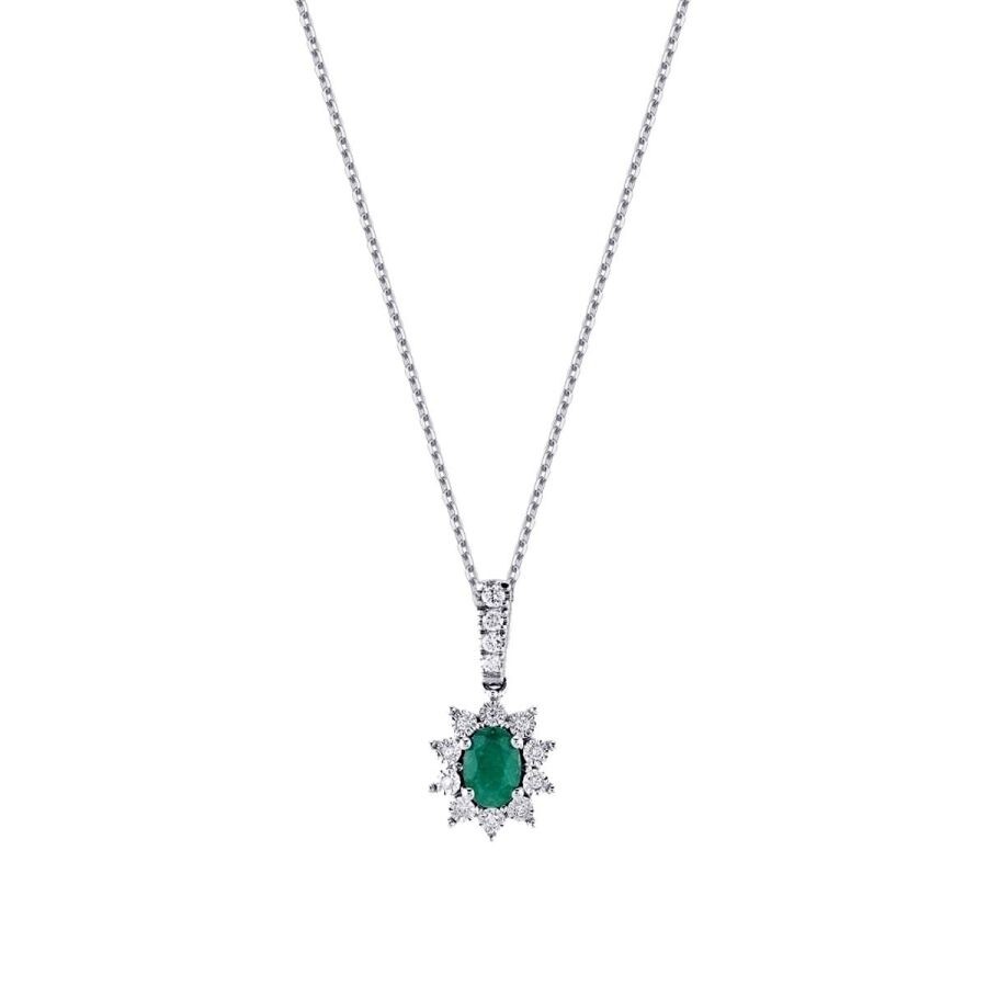 0.96 Carat Diamond Emerald Necklace