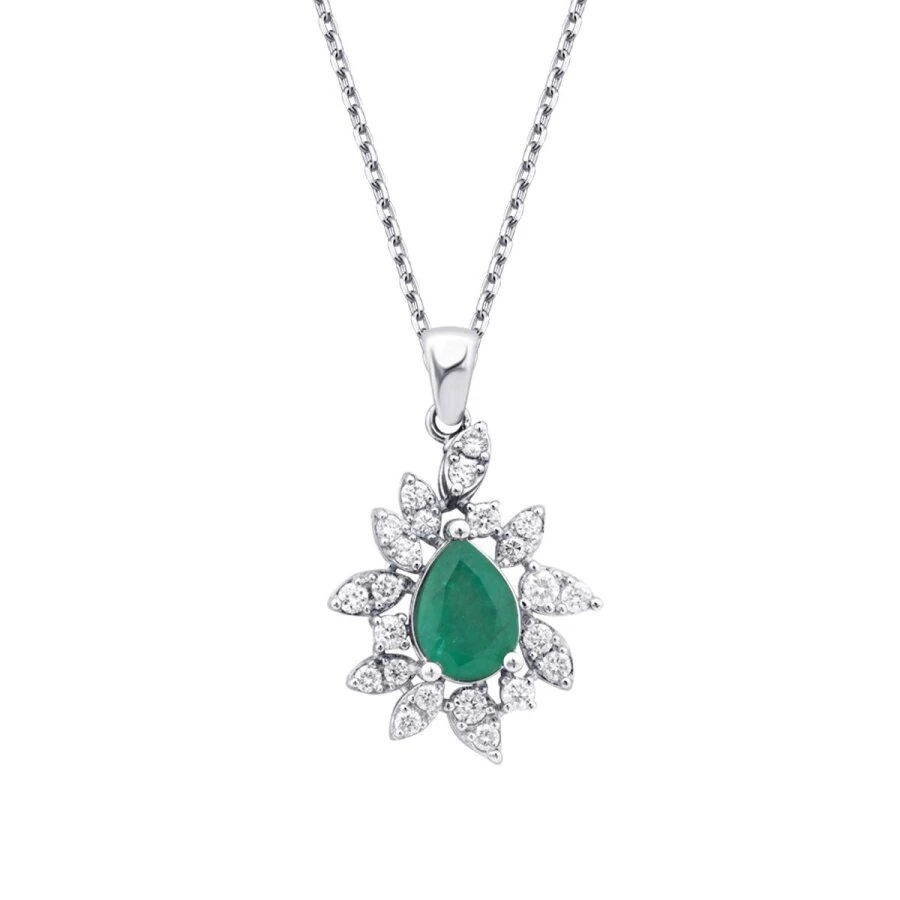 0.93 Carat Diamond Emerald Necklace