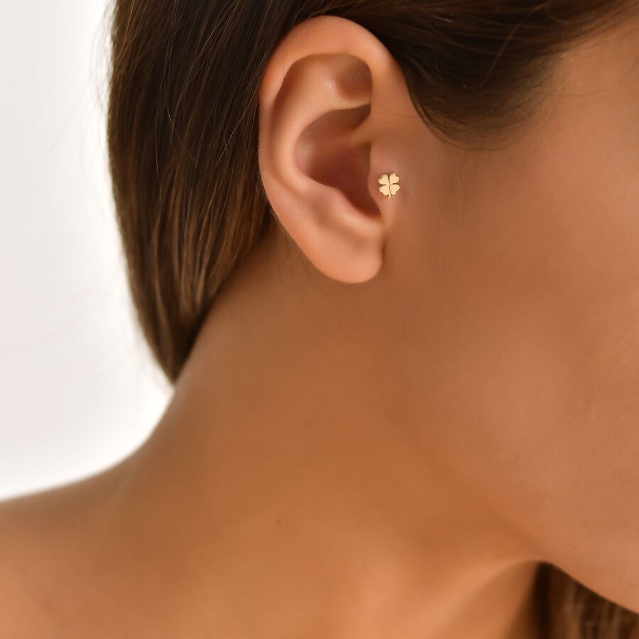 Gold Clover Tragus Earrings