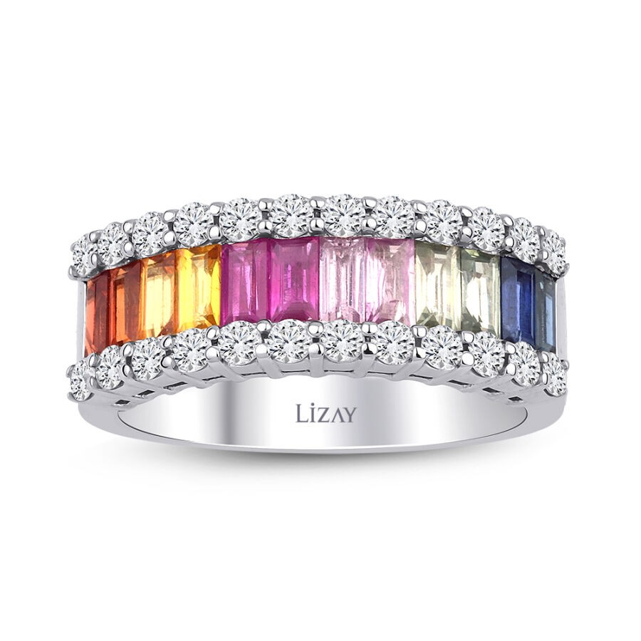 2.77 Carat Diamond Colored Stone Half-Eternal Ring