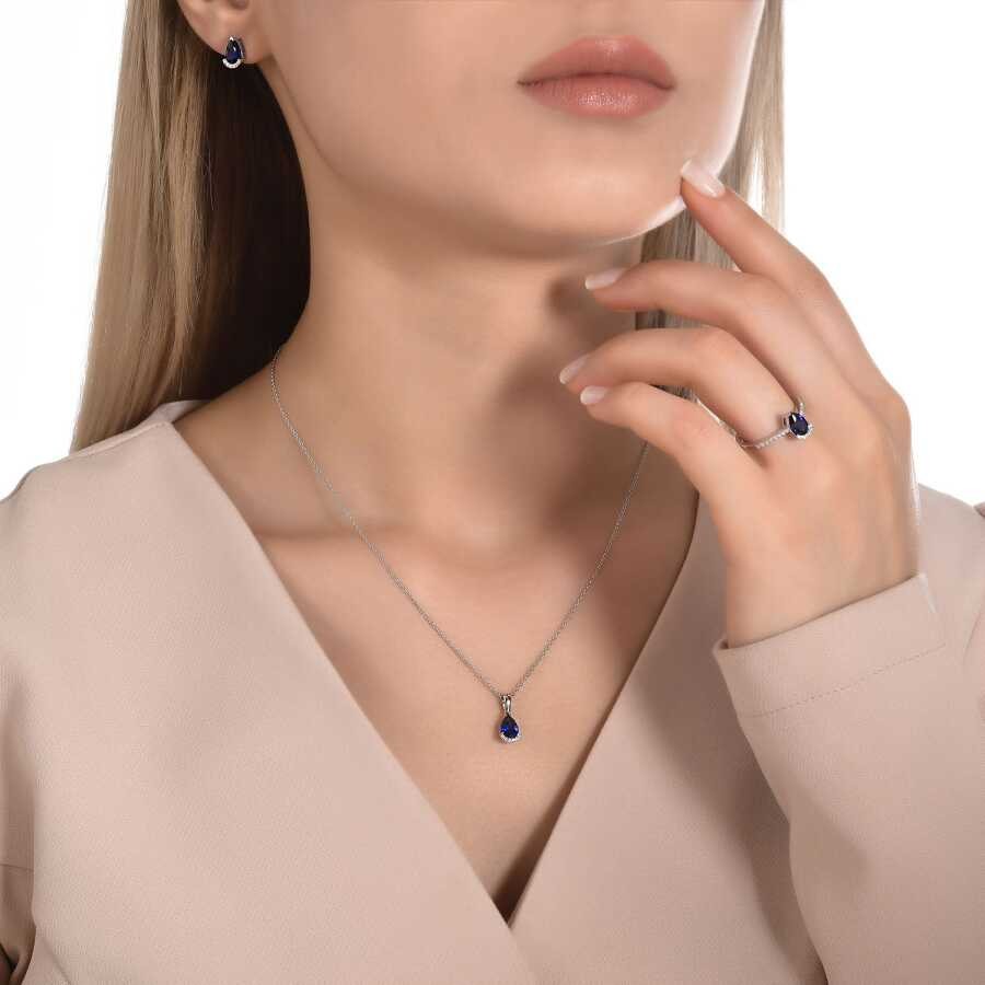 0,91 Karat Diamant Tropfen Saphir Halskette