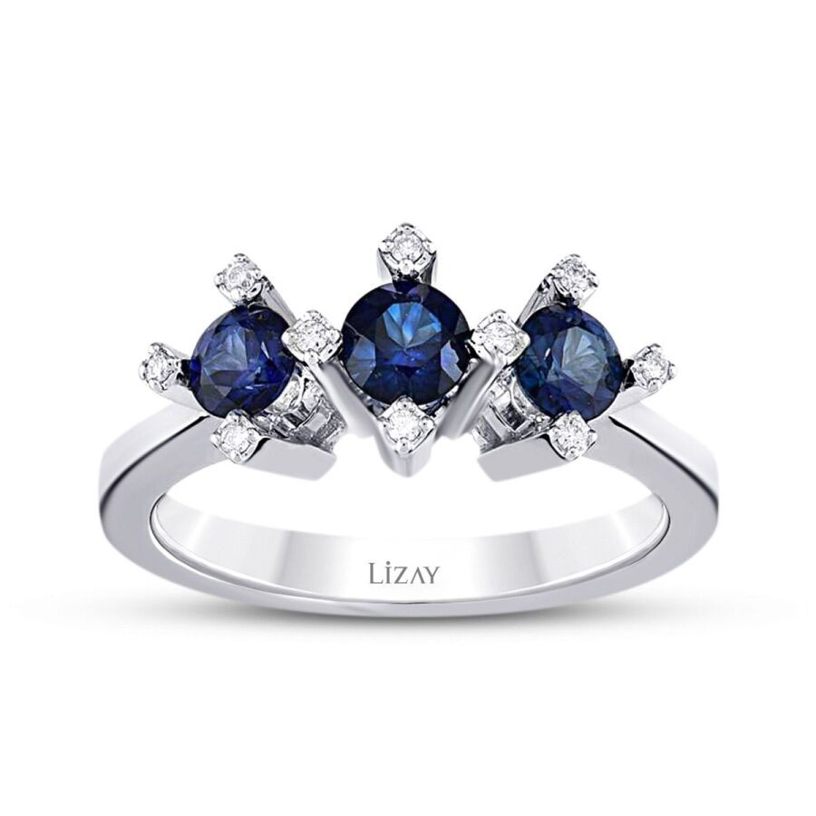 0.85 Carat Diamond Tria Sapphire Ring