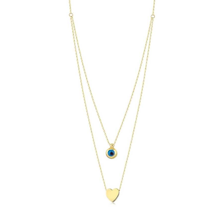 Gold Evil Eye Heart Necklace