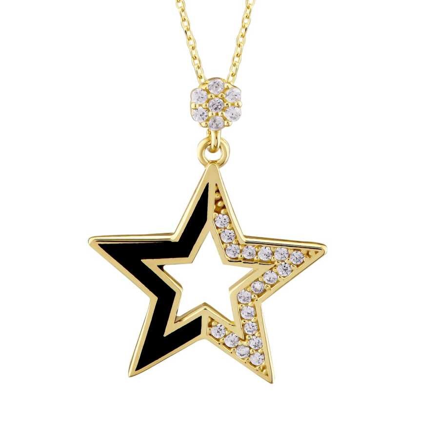 Gold Black Star Necklace